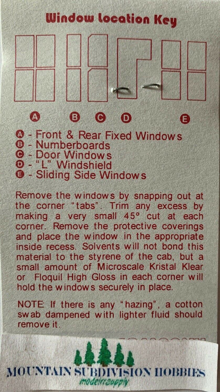 TC-1505 HO Laser Cut Windows for 1501 & 1502
