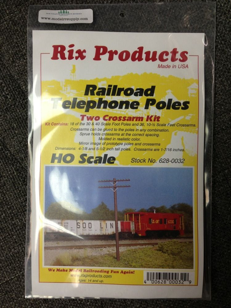 628-032 HO Railroad Telephone Poles - Two Crossarm Kit