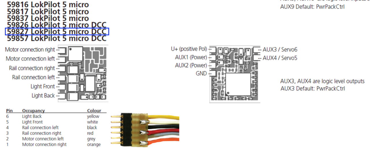 59826 LokPilot 5 Micro DCC Decoder | NEM-651 | 6-Pin harness | N & TT scale