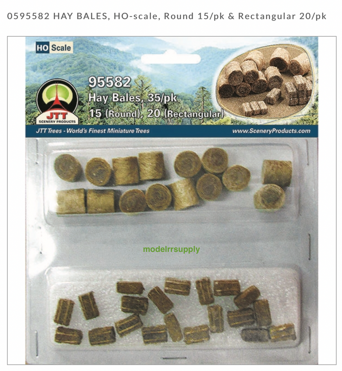 JTT Scenery 95582 HO scale ~ Hay Bales ~ Round 15/pk & Rectangular 20/pk