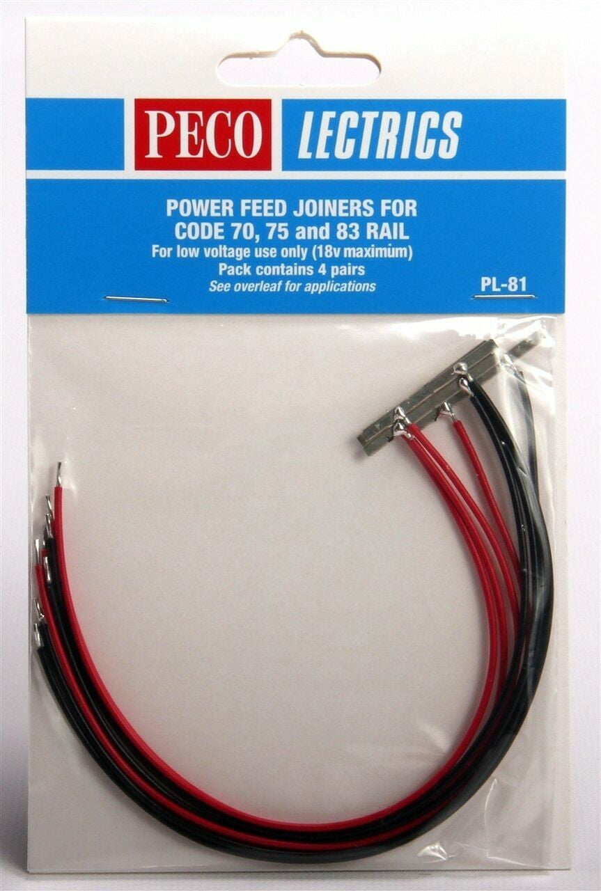 PECO PL-81 HO Power feed Rail Joiners 4 red & 4 blk code 70/75/83