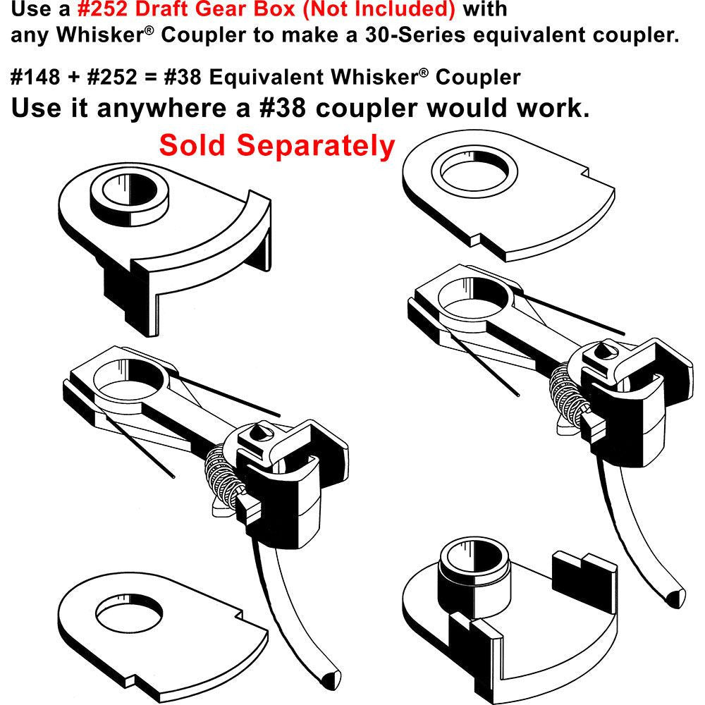 Kadee #148 HO Scale Whisker® Metal Couplers with Gearboxes - Medium (9/32") Centerset Shank