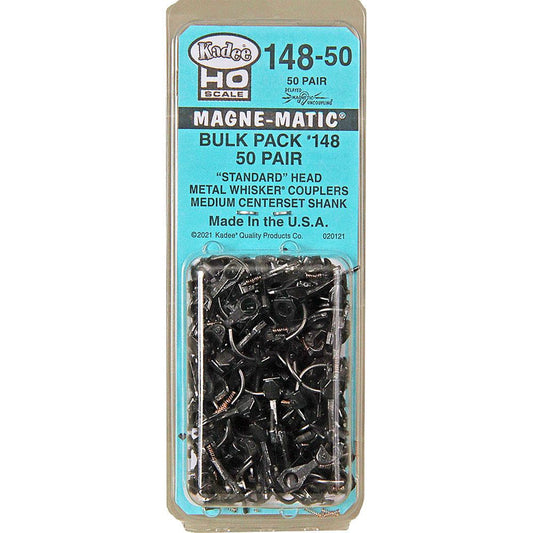 Kadee #148-50 HO Scale Bulk Pack - 50 pair #148 Whisker® Metal Couplers - Medium (9/32") Centerset Shank