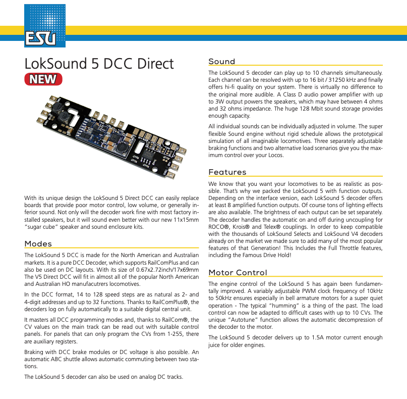 58821 Loksound 5 DCC Direct Sound Decoder (Atlas style board)