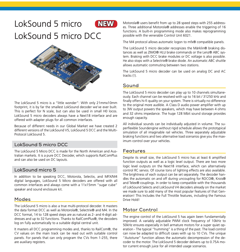 58823 Loksound 5 DCC Micro Sound Decoder - Bare wire ends