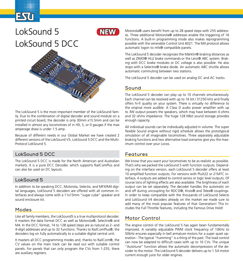 58429 Loksound 5 DCC 21 Pin Sound Decoder (21MTC)(NEM660)