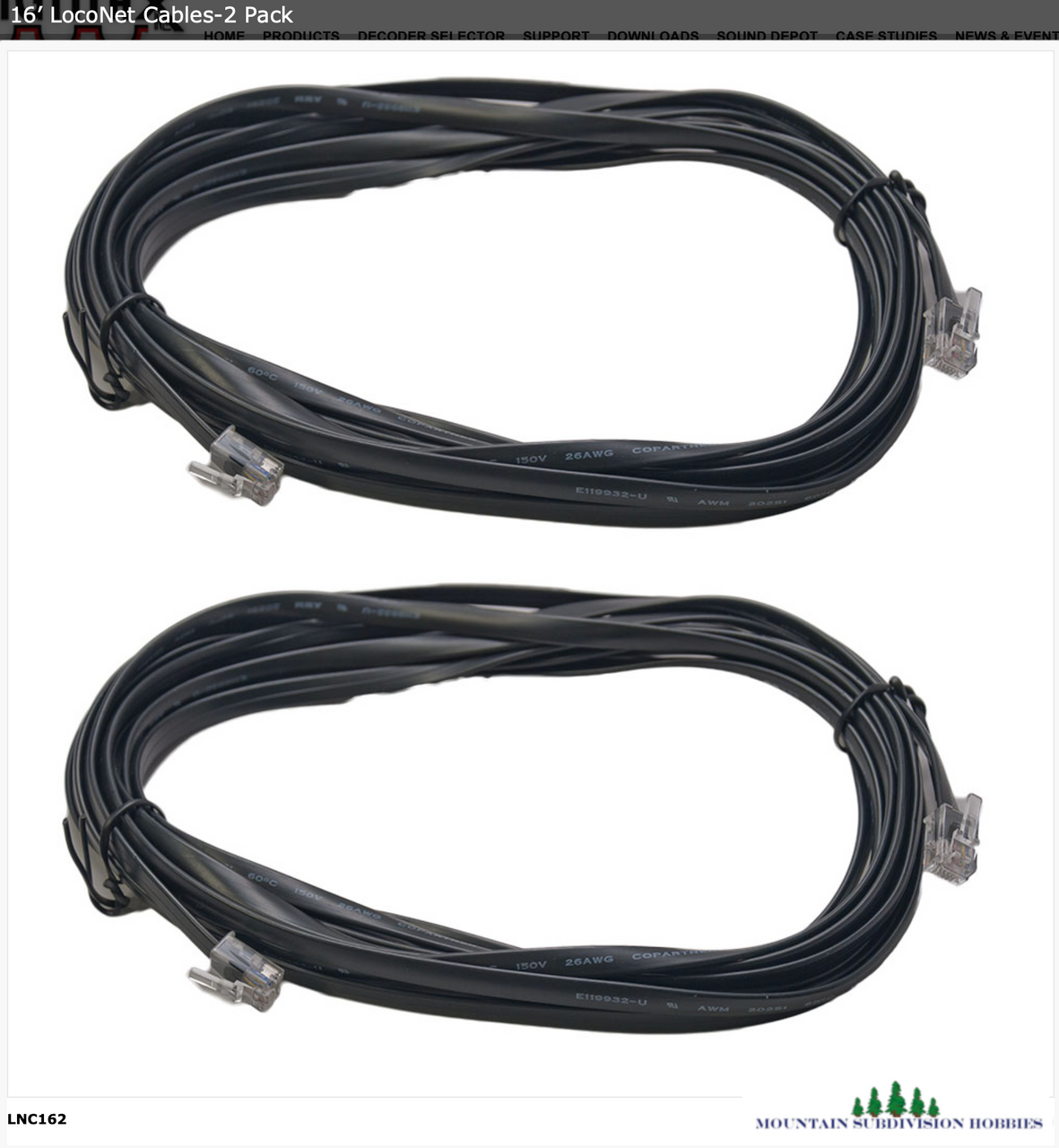 Digitrax LNC162 16’ LocoNet Cables - 2 Pack