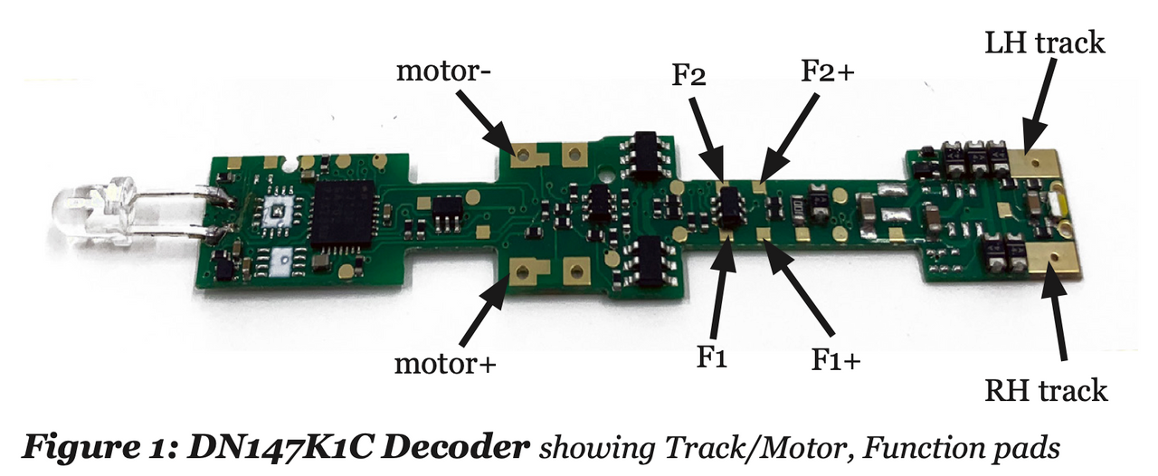 Digitrax DN147K1C 1 Amp Mobile Decoder for Kato N scale (replaced DN163K1C and DN163K1D)