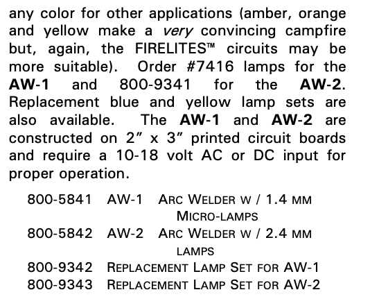 800-5841 AW-1 Arc Welder Circuit with 1.4mm Micro-Lamps