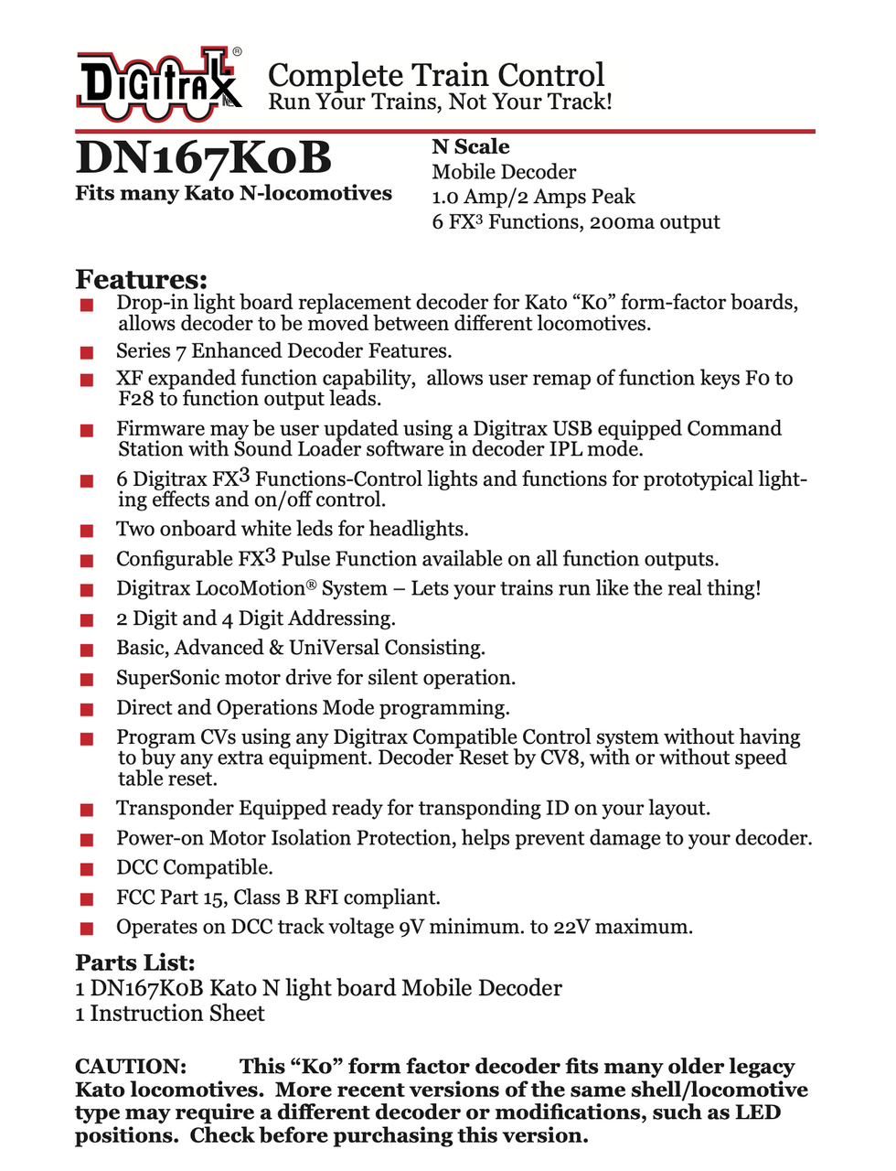 Digitrax DN167K0B Mobile Decoder
