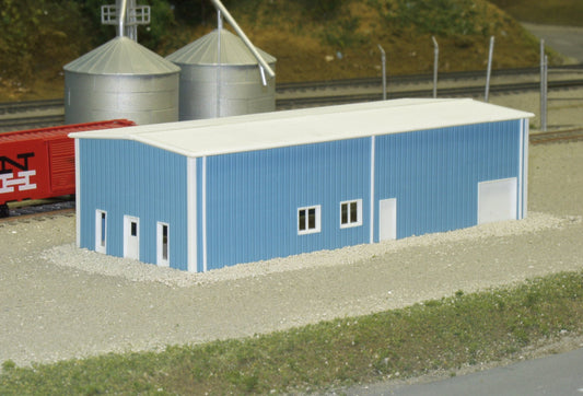 Blue warehouse only - Grain bins, boxcar, scenery not included