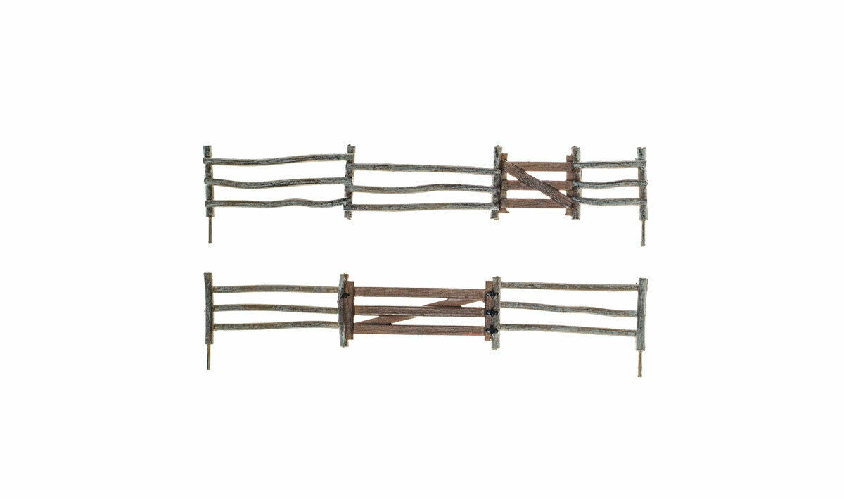 Woodland Scenics A2981 HO Log Fence 2 Gates, 6 fence 26.4"