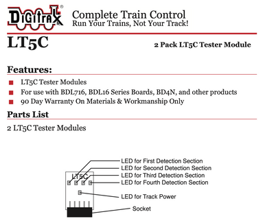 Digitrax LT5C Tester - Use with BDL716 BD4N and more - 5 led indicators (2 pack)