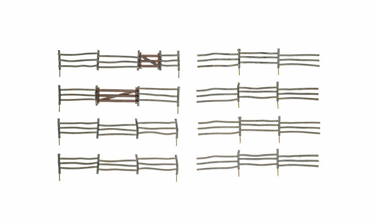 Woodland Scenics A2981 HO Log Fence 2 Gates, 6 fence 26.4"