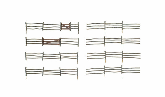 Woodland Scenics A2981 HO Log Fence 2 Gates, 6 fence 26.4"