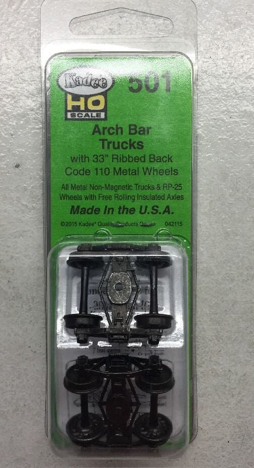 Kadee 501 Pair Arch Bar Metal Sprung Trucks 33" Code 110 Ribbed
