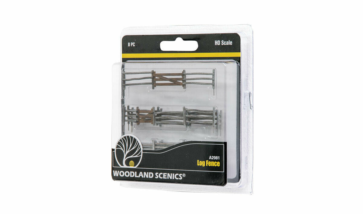 Woodland Scenics A2981 HO Log Fence 2 Gates, 6 fence 26.4"