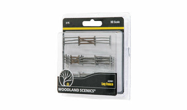 Woodland Scenics A2981 HO Log Fence 2 Gates, 6 fence 26.4"