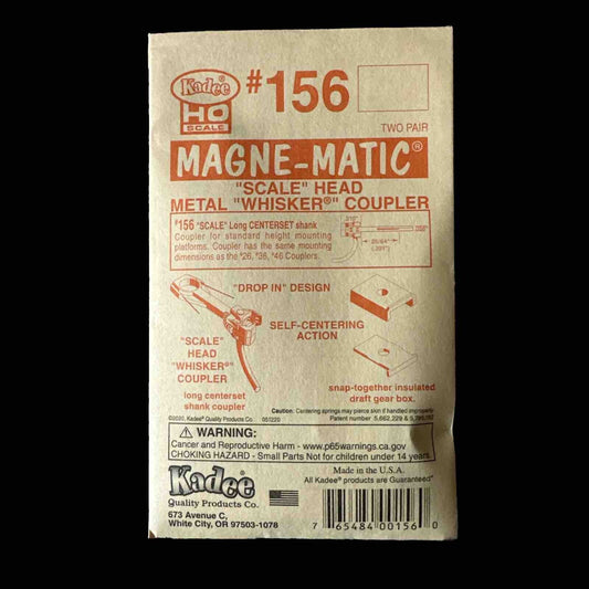 Kadee #156 HO Scale Whisker® Scale Metal Couplers with Gearboxes - Long (25/64") Centerset Shank