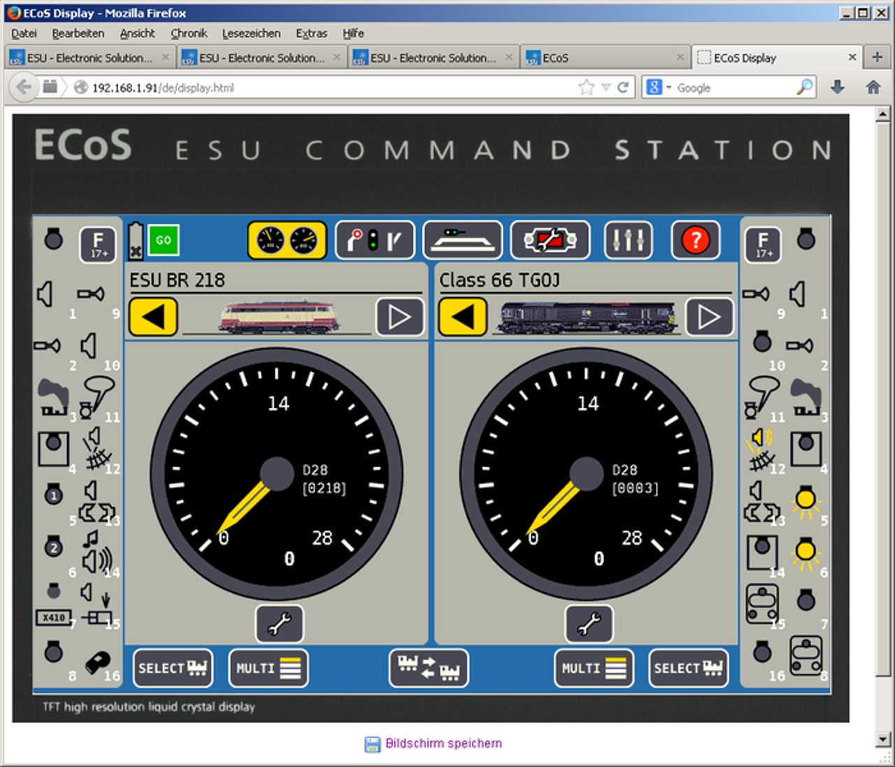ESU 50220 ECoS 2.5 DCC System screen sample